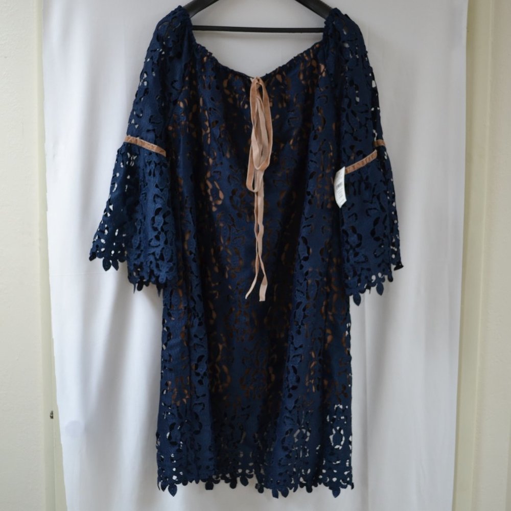 Alexia Admor lace crochet blue/nude midi dress